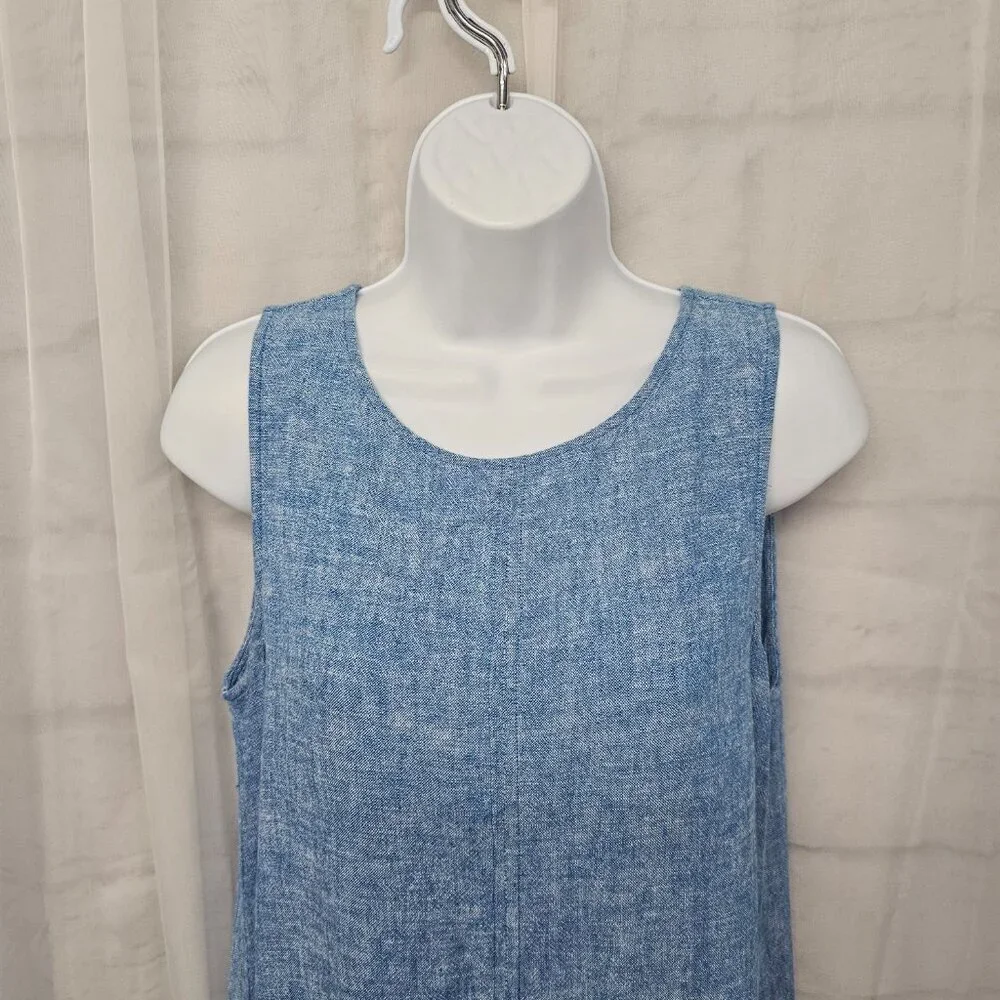 Anne Klein Blue Sleeveless Midi Dress Minimalist Shift Boho Beach Linen S - Picture 3 of 13